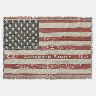 Personlig Family Namn America Flagga Wood Struktur Filt