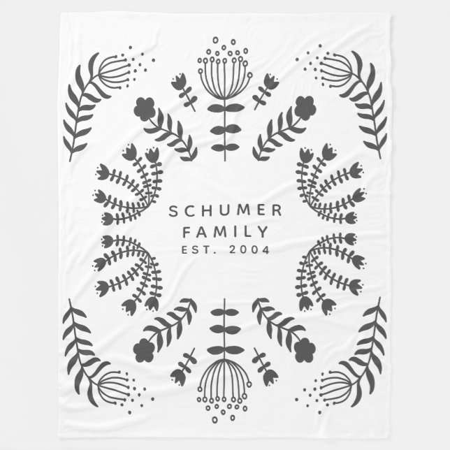 Personlig Family Namn Black White Scandi Folk Fleecefilt (Framsidan)