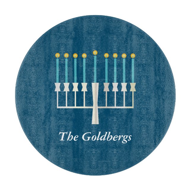 Personlig Family Namn Blue Hanukkah Menorah (Framsidan)