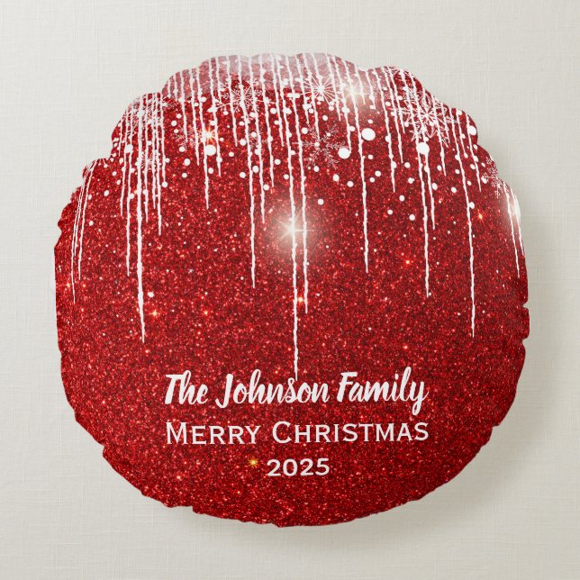 Personlig Family Namn God jul Red Rund Kudde (Framsidan)
