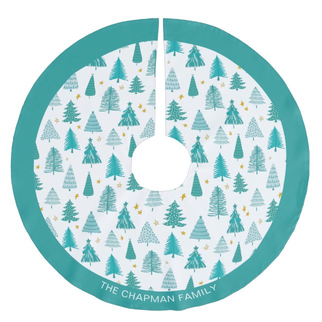 Personlig Family Namn Grönt Teal Julgran Julgransmatta Borstad Polyester (Framsidan)