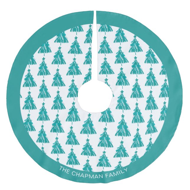 Personlig Family Namn Grönt Teal Julgran Julgransmatta Borstad Polyester (Framsidan)