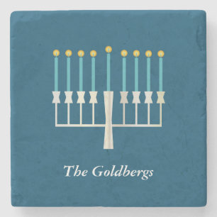 Personlig Family Namn Hanukkah Menorah Blue Stenunderlägg
