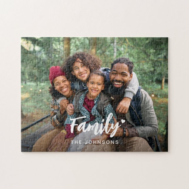 Personlig Family Namn Heart Photo Puzzle Pussel (Horisontell)