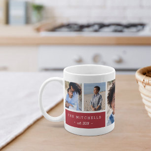 Personlig Family Namn & Monogram Photo Collage Kaffemugg