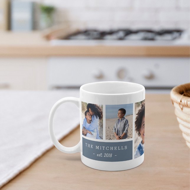 Personlig Family Namn & Monogram Photo Collage Kaffemugg (Skapare uppladdad)