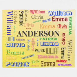 Personlig Family 🏡 💖 Namn Ord Cloud Gult Fleecefilt