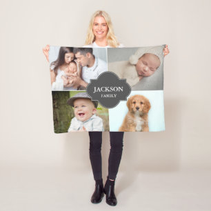 Personlig Family Namn Vapensköld Fotokollage Fleecefilt