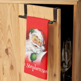 Personlig Family Namn Winking Santa jul Kökshandduk