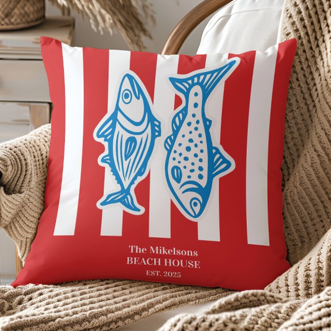 Personlig Family Nautical Red Sardine Rand Kudde (Skapare uppladdad)