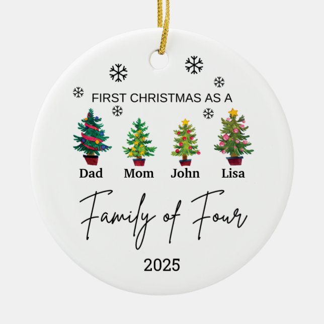 Personlig Family of Four Ornament, Family Gift Julgransprydnad Keramik (Framsidan)