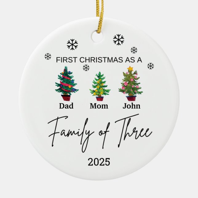 Personlig Family of Three Ornament, Family Gift Julgransprydnad Keramik (Framsidan)