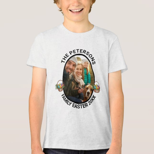 Personlig Family Påsk Photo Egg Basket T Shirt (Framsida)