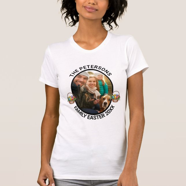 Personlig Family Påsk Photo Egg Basket T Shirt (Framsida)