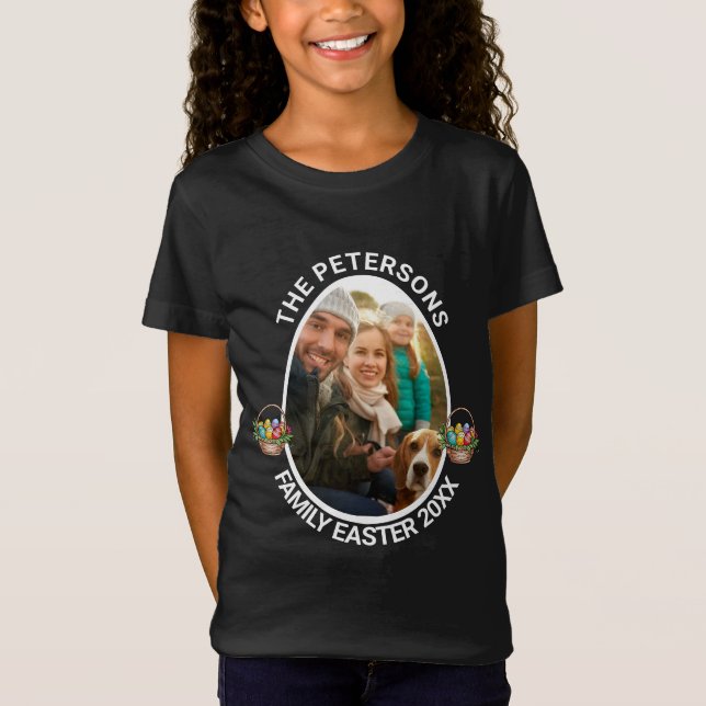 Personlig Family Påsk Photo Egg Basket T Shirt (Framsida)