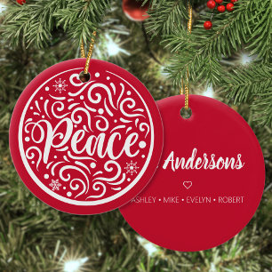 Personlig Family Peace-Helgdag Red Julgransprydnad Keramik