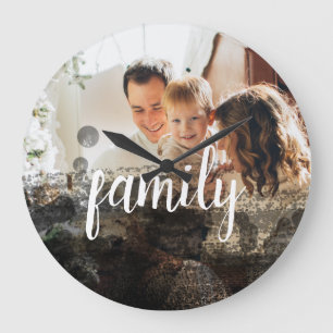 Personlig Family Photo Black Abstrakt Overlay Stor Klocka