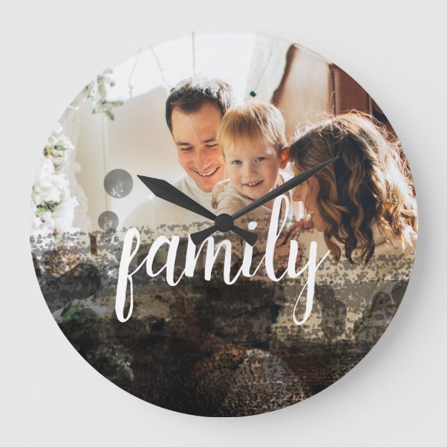 Personlig Family Photo Black Abstrakt Overlay Stor Klocka (Framsida)