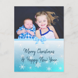 Personlig Family Photo Blue Snowflake-jul Helg Vykort