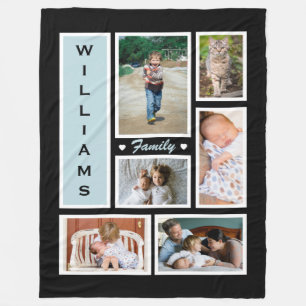 Personlig Family Photo Collage Black White Fleecefilt