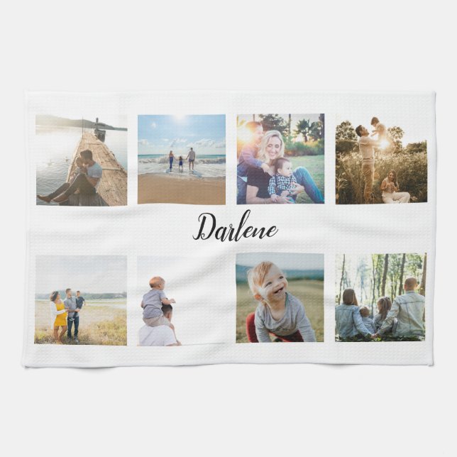 Personlig Family Photo Collage Namn Kökshandduk (Horisontell)