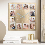 Personlig Family Photo Elegant Guld Fyrkantig Klocka<br><div class="desc">Skapa enkelt din egen personlig guld metalliska stil-väggklocka med foton från anpassningsbarna. För bästa resultat ska skörd gå till kvadrat - med skärningspunkten i mitten - före uppladdning.</div>