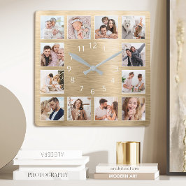 Personlig Family Photo Elegant Guld Fyrkantig Klocka