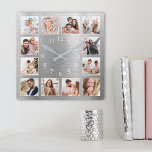 Personlig Family Photo Elegant Silver Fyrkantig Klocka<br><div class="desc">Skapa enkelt din egen personlig silver metalliska stil-väggklocka med foton från anpassningsbarna. För bästa resultat ska skörd gå till kvadrat - med skärningspunkten i mitten - före uppladdning.</div>