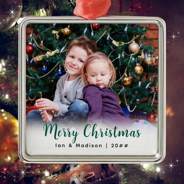 Personlig Family Photo God jul Julgransprydnad Metall (Available in different shapes & styles. Personalize with your photo, names, date. Merry Christmas!)