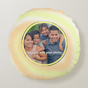 Personlig Family Photo Gult Swirl Pillows Rund Kudde