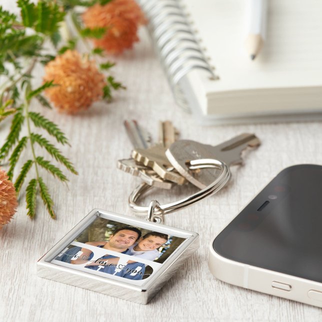 Personlig Family Photo I Kärlek You Pappa Citat Fyrkantig Silverfärgad Nyckelring (Skapare uppladdad)