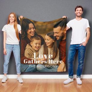 Personlig Family Photo Kärlek samlas här Fleecefilt