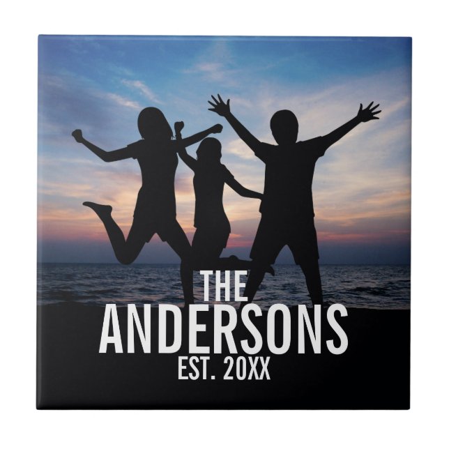 Personlig Family Photo med Family Namn Kakelplatta (Framsidan)