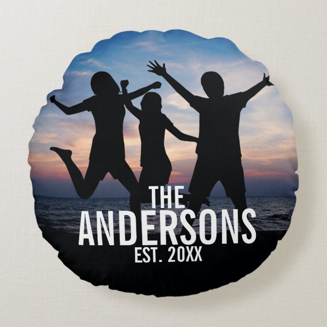 Personlig Family Photo med Family Namn Rund Kudde (Framsidan)