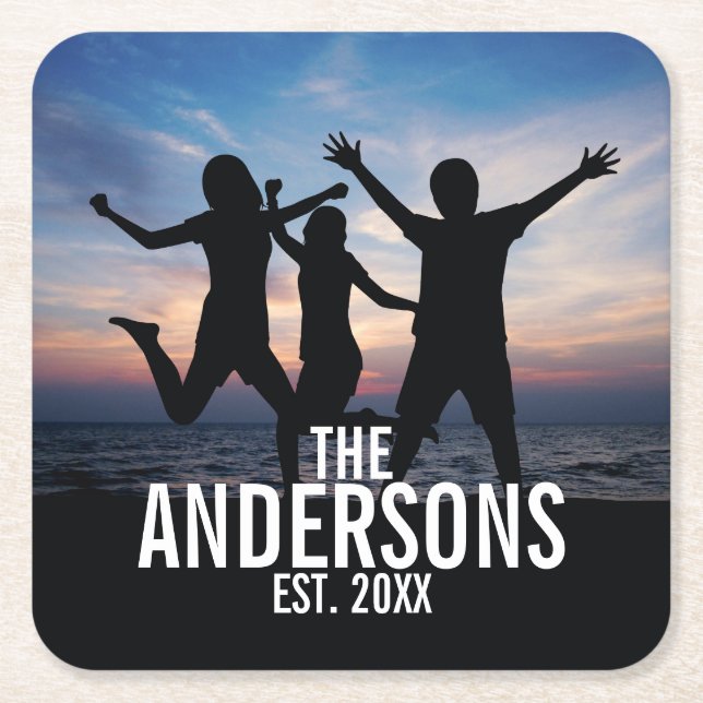 Personlig Family Photo med Family Namn Underlägg Papper Kvadrat (Framsidan)