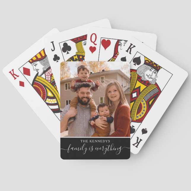 Personlig Family Photo Namn Quote Black  Casinokort (Baksidan)