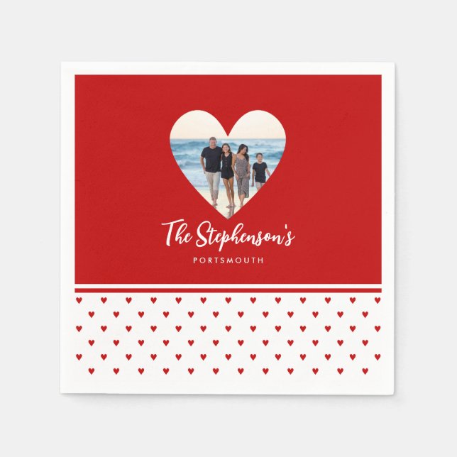 Personlig Family Photo Red Heart Ram Modern A Pappersservett (Framsidan)