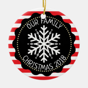 Personlig Family Photo Red White Snowflake Julgransprydnad Keramik