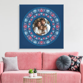Personlig Family Porträtt Blue Festive Mandala Canvastryck