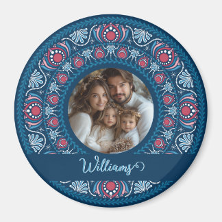 Personlig Family Porträtt Blue Festive Mandala Magnet