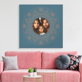 Personlig Family Porträtt Rococo Mandala, Guld Canvastryck