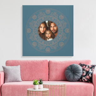 Personlig Family Porträtt Rococo Mandala, Guld Canvastryck