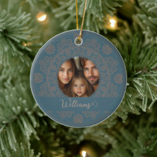 Personlig Family Porträtt Rococo Mandala, Guld Julgransprydnad Keramik
