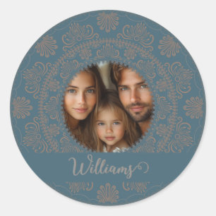 Personlig Family Porträtt Rococo Mandala, Guld Runt Klistermärke