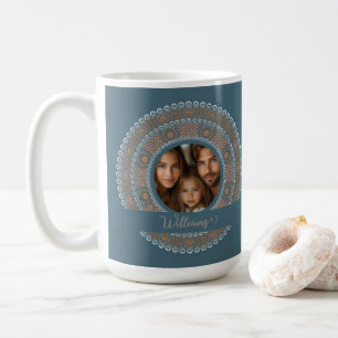 Personlig Family Porträtt Teal och Guld Mandala Kaffemugg