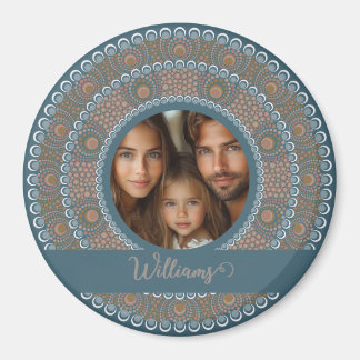 Personlig Family Porträtt Teal och Guld Mandala Magnet