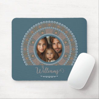 Personlig Family Porträtt Teal och Guld Mandala Musmatta