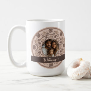 Personlig Family Porträtt Warm Neutralts Mandala Kaffemugg