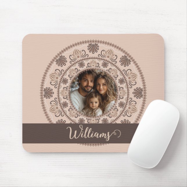Personlig Family Porträtt Warm Neutralts Mandala Musmatta (Med mus)
