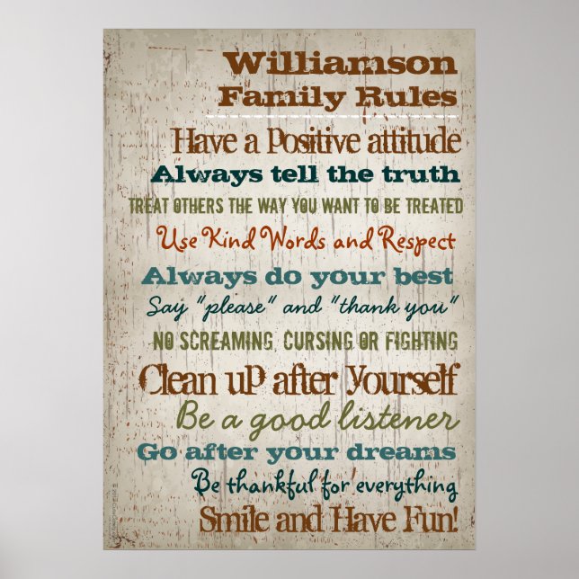 Personlig Family Regler House-tecken Poster (Framsidan)